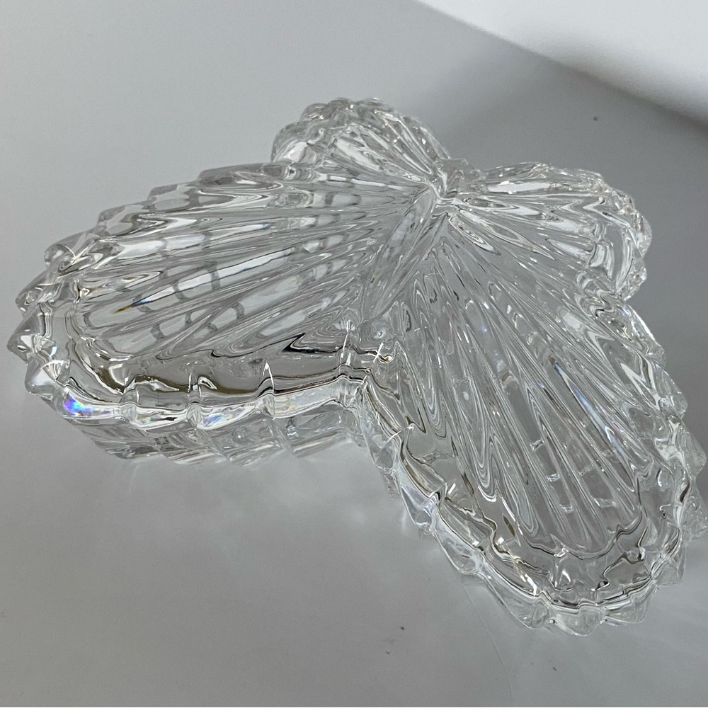 Vintage Glass Butterfly Trinket Dish Clear Cut Jewelry Holder Container Chrystal